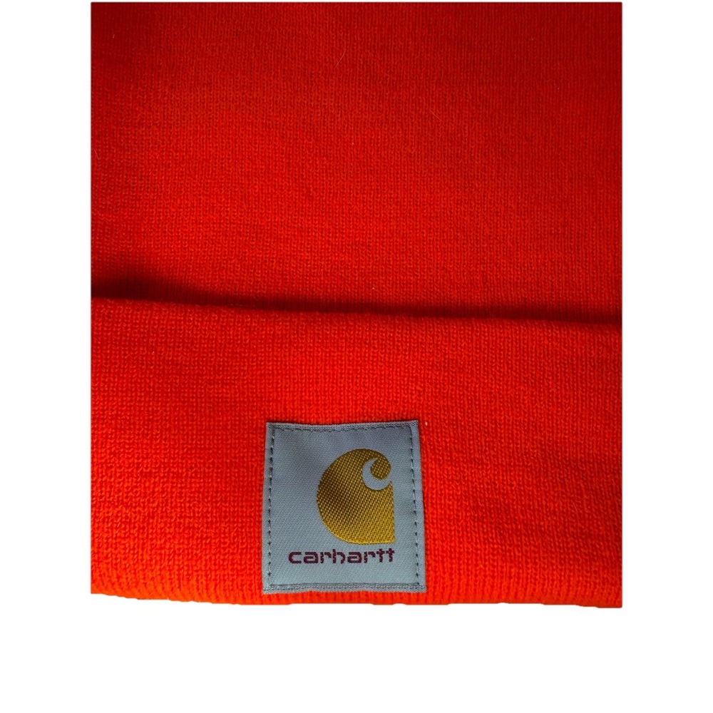 Carhartt Unisex Safety Orange Cuffed Hat Beanie Knit Logo Patch Cap‎ One Size - Picture 3 of 6